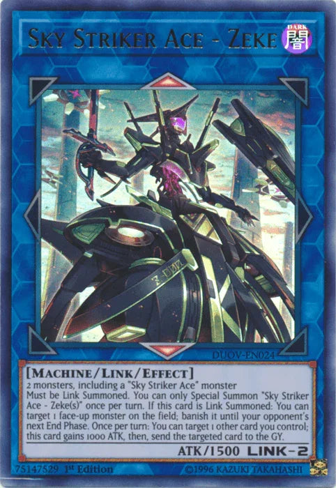 1st Edition, Dark, Duel Overload, Link/Effect Monster, Machine, Ultra Rare Sky Striker Ace - Zeke [DUOV-EN024] Ultra Rare - Trading Card World