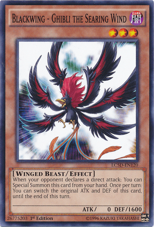 1st Edition, Common, Dark, Effect Monster, Legendary Collection 5D's, Winged Beast Blackwing - Ghibli the Searing Wind [LC5D-EN120] Common - Trading Card World