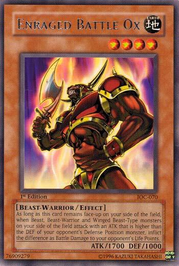 1st Edition, Beast-Warrior, Earth, Effect Monster, Invasion of Chaos, Rare, Unlimited Enraged Battle Ox [IOC-070] Rare - Trading Card World