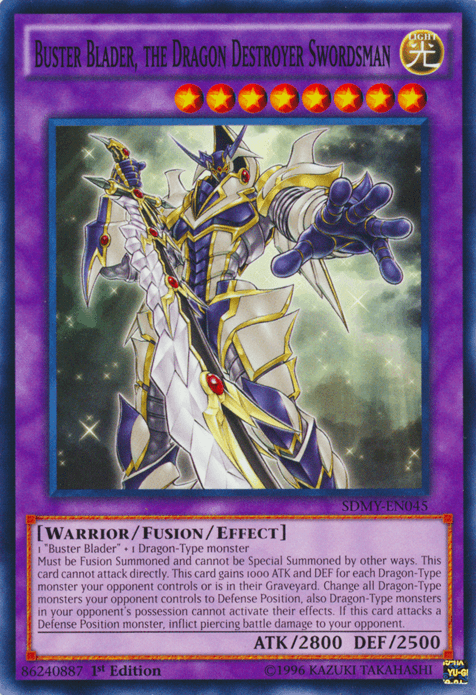 1st Edition, Common, Fusion/Effect Monster, Light, Structure Deck: Yugi Muto, Warrior Buster Blader, the Dragon Destroyer Swordsman [SDMY-EN045] Common - Trading Card World