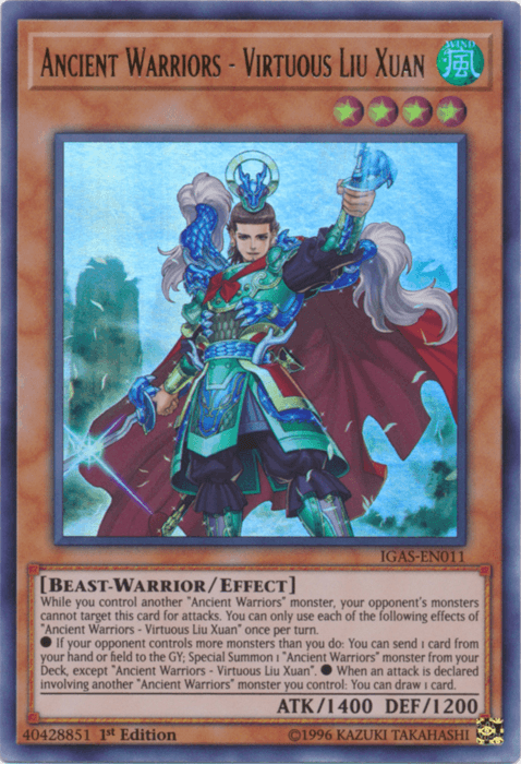 1st Edition, Beast-Warrior, Effect Monster, Ignition Assault, Ultra Rare, Unlimited, Wind Ancient Warriors - Virtuous Liu Xuan [IGAS-EN011] Ultra Rare - Trading Card World