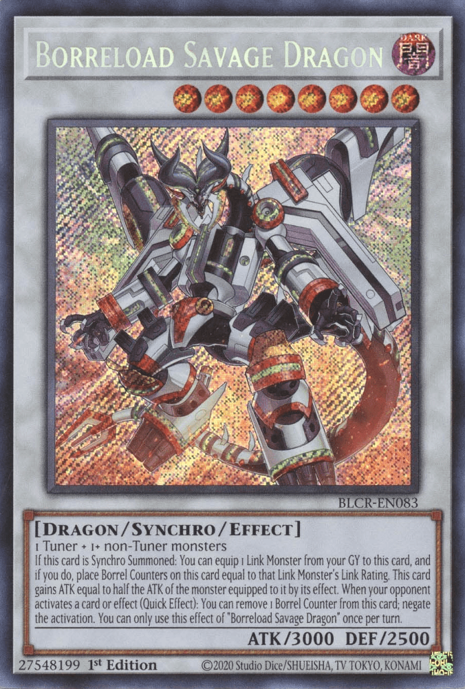 1st Edition, Battles of Legend: Crystal Revenge, Dark, Dragon, Secret Rare, Synchro/Effect Monster Borreload Savage Dragon [BLCR-EN083] Secret Rare - Trading Card World
