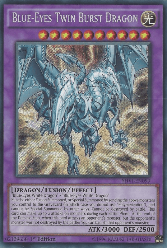 1st Edition, Dragon, Fusion/Effect Monster, Light, Secret Rare, Shining Victories, Unlimited Blue-Eyes Twin Burst Dragon [SHVI-EN099] Secret Rare - Trading Card World