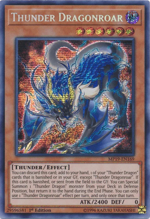 1st Edition, 2019 Gold Sarcophagus Tin Mega Pack, Dark, Effect Monster, Prismatic Secret Rare, Thunder, Unlimited Thunder Dragonroar [MP19-EN169] Prismatic Secret Rare - Trading Card World