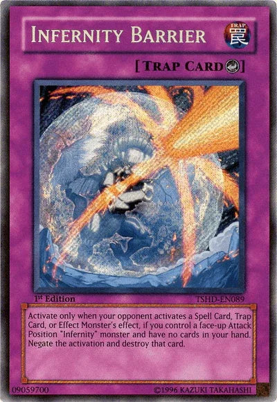 1st Edition, Counter Trap, Secret Rare, The Shining Darkness, Trap, Unlimited Infernity Barrier [TSHD-EN089] Secret Rare - Trading Card World