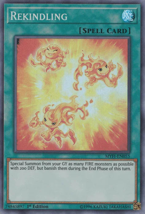 1st Edition, Mystic Fighters, Normal Spell, Spell, Super Rare Rekindling [MYFI-EN055] Super Rare - Trading Card World