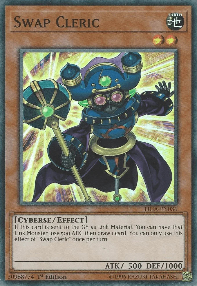 1st Edition, Cyberse, Earth, Effect Monster, Fists of the Gadgets, Super Rare Swap Cleric [FIGA-EN036] Super Rare - Trading Card World