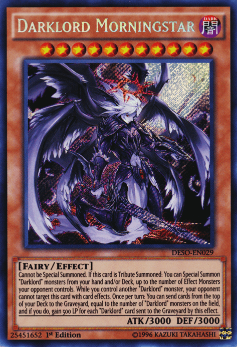 1st Edition, Dark, Destiny Soldiers, Effect Monster, Fairy, Secret Rare Darklord Morningstar [DESO-EN029] Secret Rare - Trading Card World