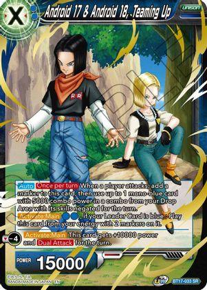 Blue, BT17-033, Parallel Foil, Super Rare, Ultimate Squad, Unison Android 17 & Android 18, Teaming Up (BT17-033) [Ultimate Squad] - Trading Card World