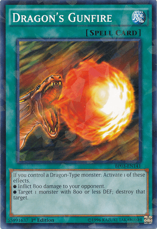 1st Edition, Battle Pack 3: Monster League, Normal Spell, Shatterfoil Rare, Spell Dragon's Gunfire [BP03-EN141] Shatterfoil Rare - Trading Card World