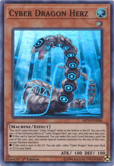 1st Edition, 2019 Gold Sarcophagus Tin Mega Pack, Effect Monster, Light, Machine, Super Rare, Unlimited Cyber Dragon Herz [MP19-EN086] Super Rare - Trading Card World