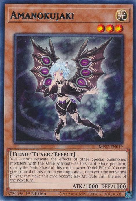 1st Edition, 2022 Tin of the Pharaoh's Gods, Fiend, Light, Rare, Tuner/Effect Monster Amanokujaki [MP22-EN019] Rare - Trading Card World