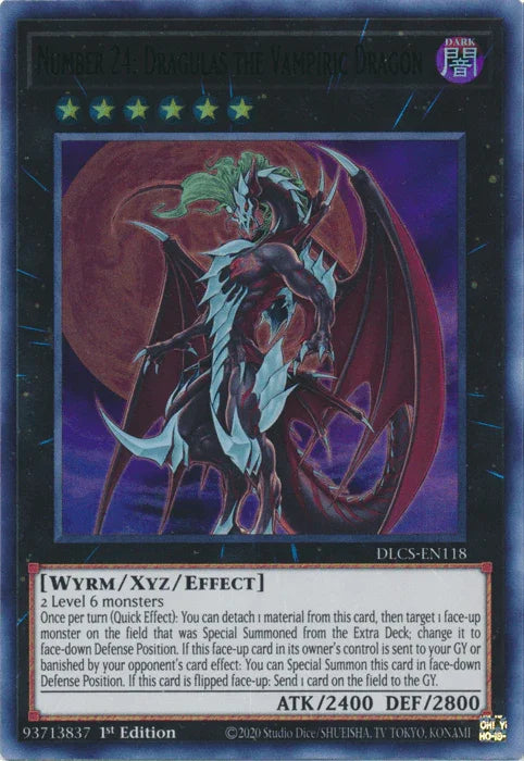 1st Edition, Dark, Dragons of Legend: The Complete Series, Ultra Rare, Wyrm, Xyz/Effect Monster Number 24: Dragulas the Vampiric Dragon (Green) [DLCS-EN118] Ultra Rare - Trading Card World