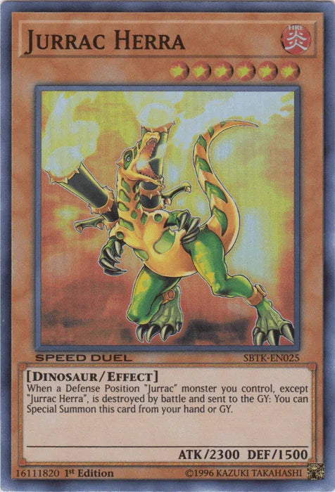1st Edition, Dinosaur, Effect Monster, Fire, Speed Duel: Trials of the Kingdom, Super Rare Jurrac Herra [SBTK-EN025] Super Rare - Trading Card World
