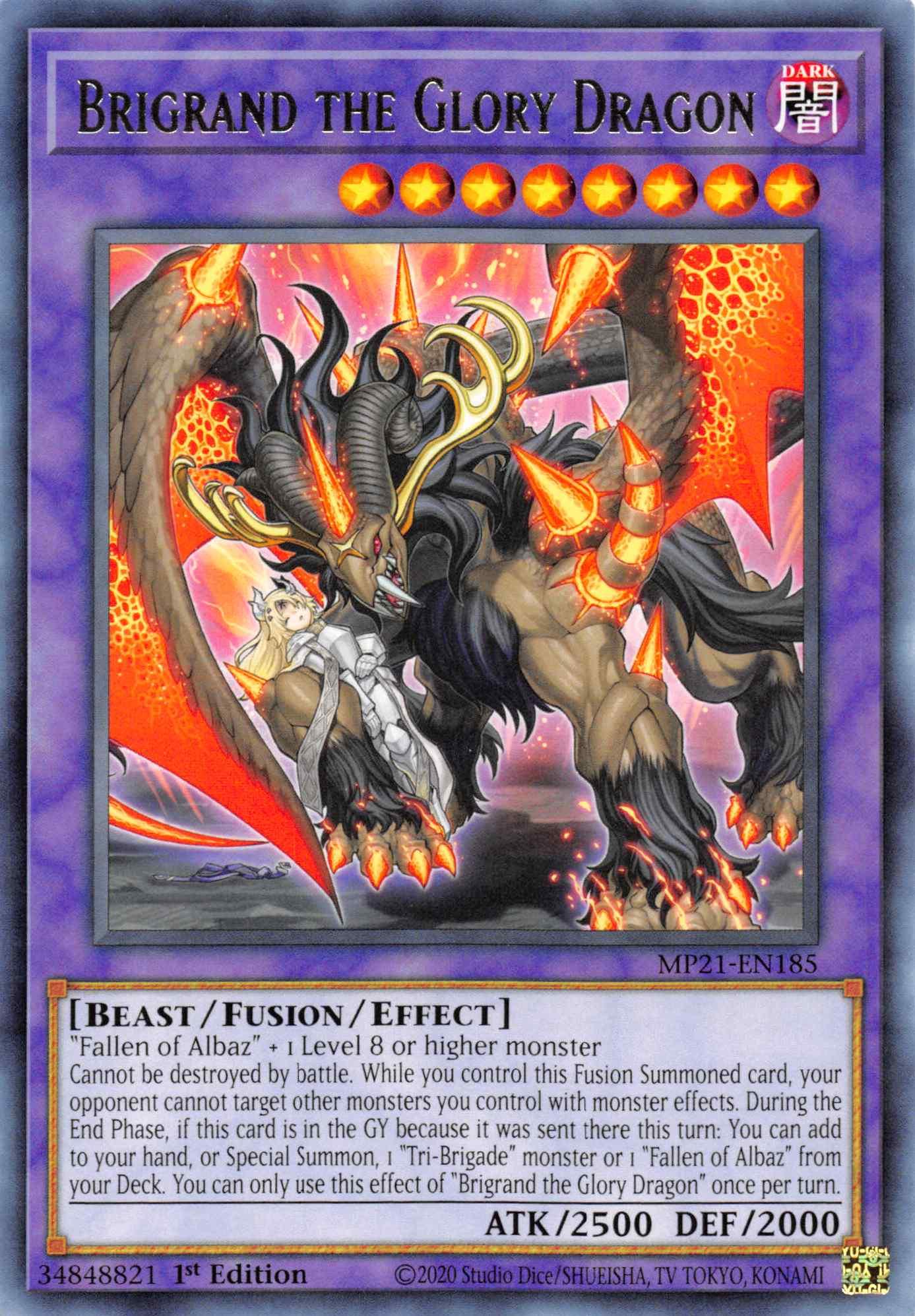 1st Edition, 2021 Tin of Ancient Battles, Beast, Dark, Fusion/Effect Monster, Rare Brigrand the Glory Dragon [MP21-EN185] Rare - Trading Card World