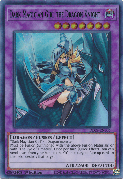 1st Edition, Dark, Dragon, Dragons of Legend: The Complete Series, Fusion/Effect Monster, Ultra Rare Dark Magician Girl the Dragon Knight (Blue) [DLCS-EN006] Ultra Rare - Trading Card World