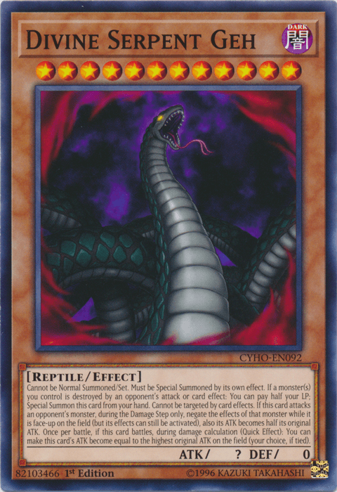 1st Edition, Common, Cybernetic Horizon, Dark, Effect Monster, Reptile, Unlimited Divine Serpent Geh [CYHO-EN092] Common - Trading Card World