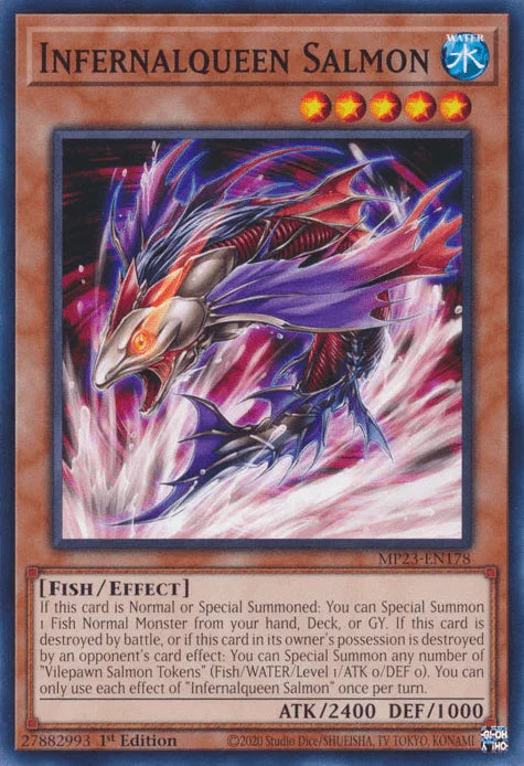 1st Edition, Common, Dueling Heroes Collectors Tin - Mega Pack (25th Anniversary Edition), Effect Monster, Fish, Water Infernalqueen Salmon [MP23-EN178] Common - Trading Card World