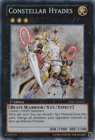1st Edition, Beast-Warrior, Hidden Arsenal 7: Knight of Stars, Light, Secret Rare, Unlimited, Xyz/Effect Monster Constellar Hyades [HA07-EN021] Secret Rare - Trading Card World