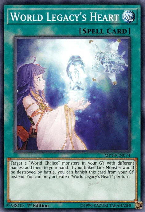 1st Edition, 2018 Mega-Tins Mega Pack, Common, Normal Spell, Spell World Legacy's Heart [MP18-EN074] Common - Trading Card World