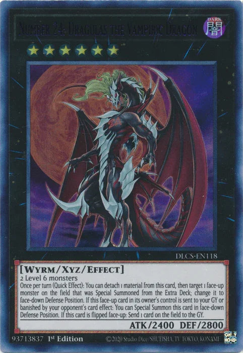 1st Edition, Dark, Dragons of Legend: The Complete Series, Ultra Rare, Wyrm, Xyz/Effect Monster Number 24: Dragulas the Vampiric Dragon (Purple) [DLCS-EN118] Ultra Rare - Trading Card World