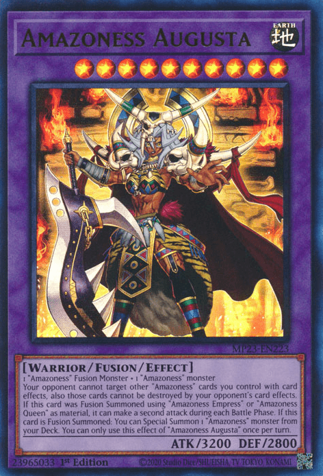 1st Edition, Dueling Heroes Collectors Tin - Mega Pack (25th Anniversary Edition), Earth, Fusion/Effect Monster, Ultra Rare, Warrior Amazoness Augusta [MP23-EN223] Ultra Rare - Trading Card World