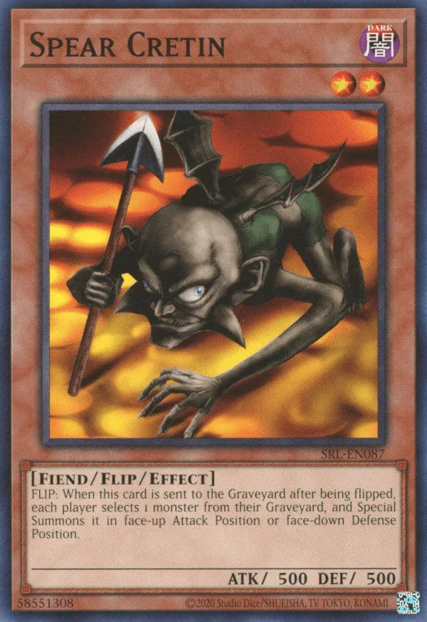 Common, Dark, Fiend, Flip/Effect Monster, Spell Ruler, Unlimited Spear Cretin [SRL-EN087] Common - Trading Card World