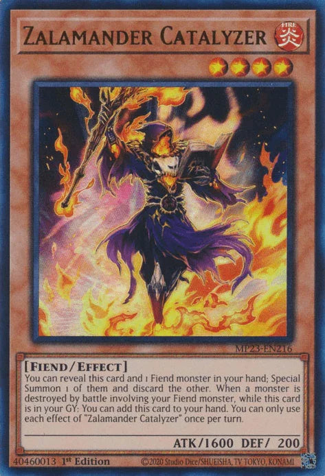 1st Edition, Dueling Heroes Collectors Tin - Mega Pack (25th Anniversary Edition), Effect Monster, Fiend, Fire, Ultra Rare Zalamander Catalyzer [MP23-EN216] Ultra Rare - Trading Card World