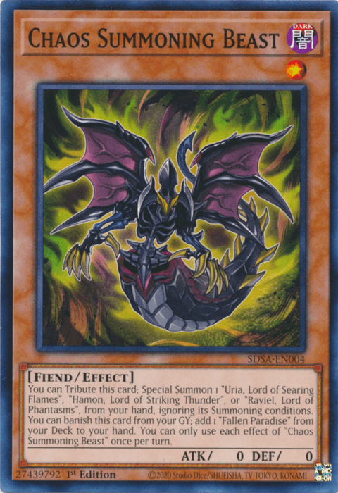 1st Edition, Common, Dark, Effect Monster, Fiend, Structure Deck: Sacred Beasts Chaos Summoning Beast [SDSA-EN004] Common - Trading Card World