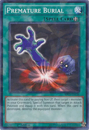 1st Edition, Battle Pack 3: Monster League, Equip Spell, Shatterfoil Rare, Spell Premature Burial [BP03-EN136] Shatterfoil Rare - Trading Card World