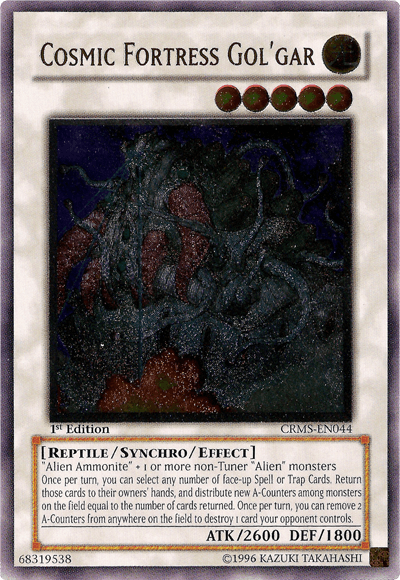 1st Edition, Crimson Crisis, Light, Reptile, Synchro/Effect Monster, Ultimate Rare, Unlimited Cosmic Fortress Gol'Gar [CRMS-EN044] Ultimate Rare - Trading Card World