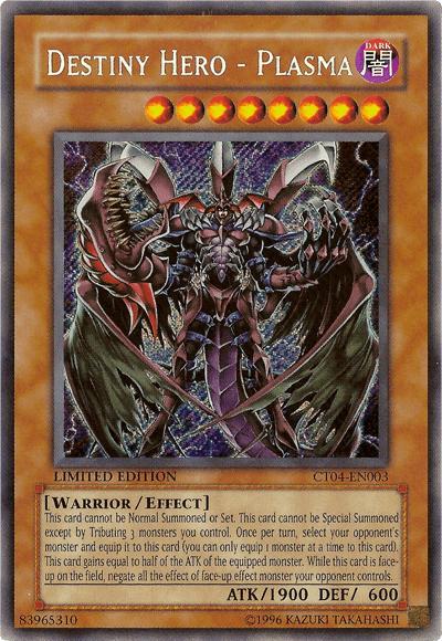 2007 Collectors Tin, Dark, Effect monster, Limited, Secret Rare, Warrior Destiny Hero - Plasma [CT04-EN003] Secret Rare - Trading Card World