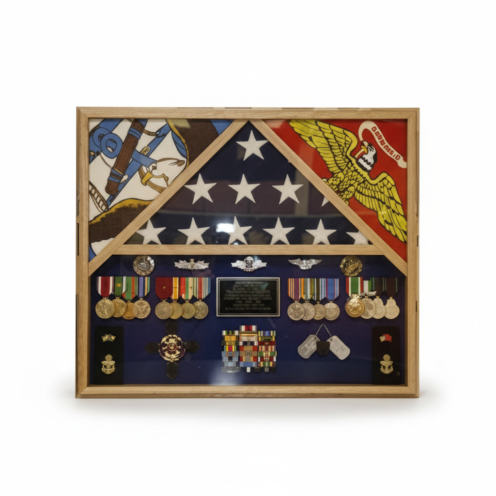 3 Flags Military Shadow Box, flag case for 3 flags - Fit 3" x 5" Flag.