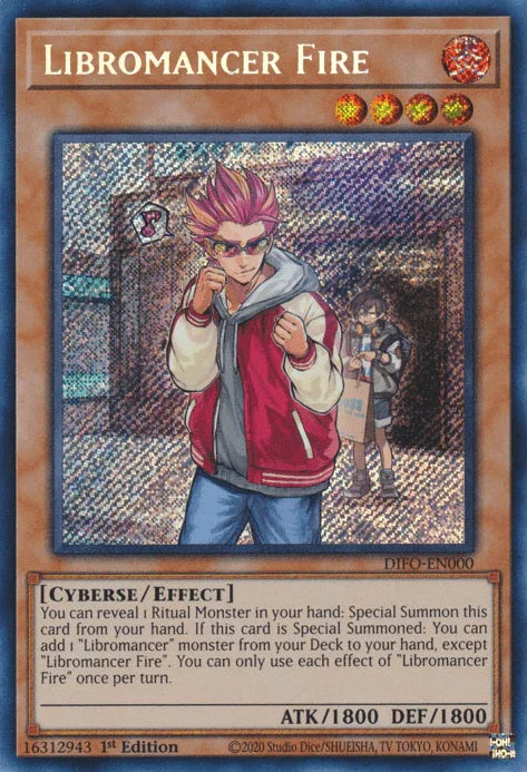 1st Edition, Cyberse, Dimension Force, Effect Monster, Fire, Secret Rare Libromancer Fire [DIFO-EN000] Secret Rare - Trading Card World