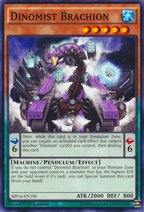 1st Edition, 2016 Mega-Tins Mega Pack, Common, Machine, Pendulum/Effect Monster, Unlimited, Water Dinomist Brachion [MP16-EN196] Common - Trading Card World