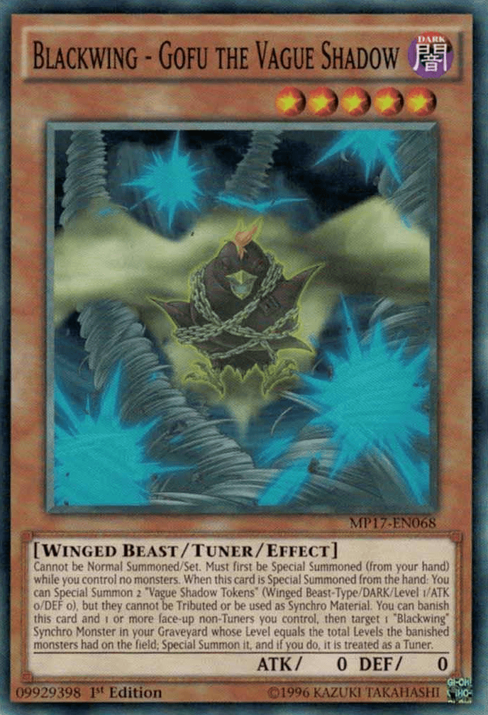 1st Edition, 2017 Mega-Tins Mega Pack, Common, Dark, Tuner/Effect Monster, Winged Beast Blackwing - Gofu the Vague Shadow [MP17-EN068] Common - Trading Card World