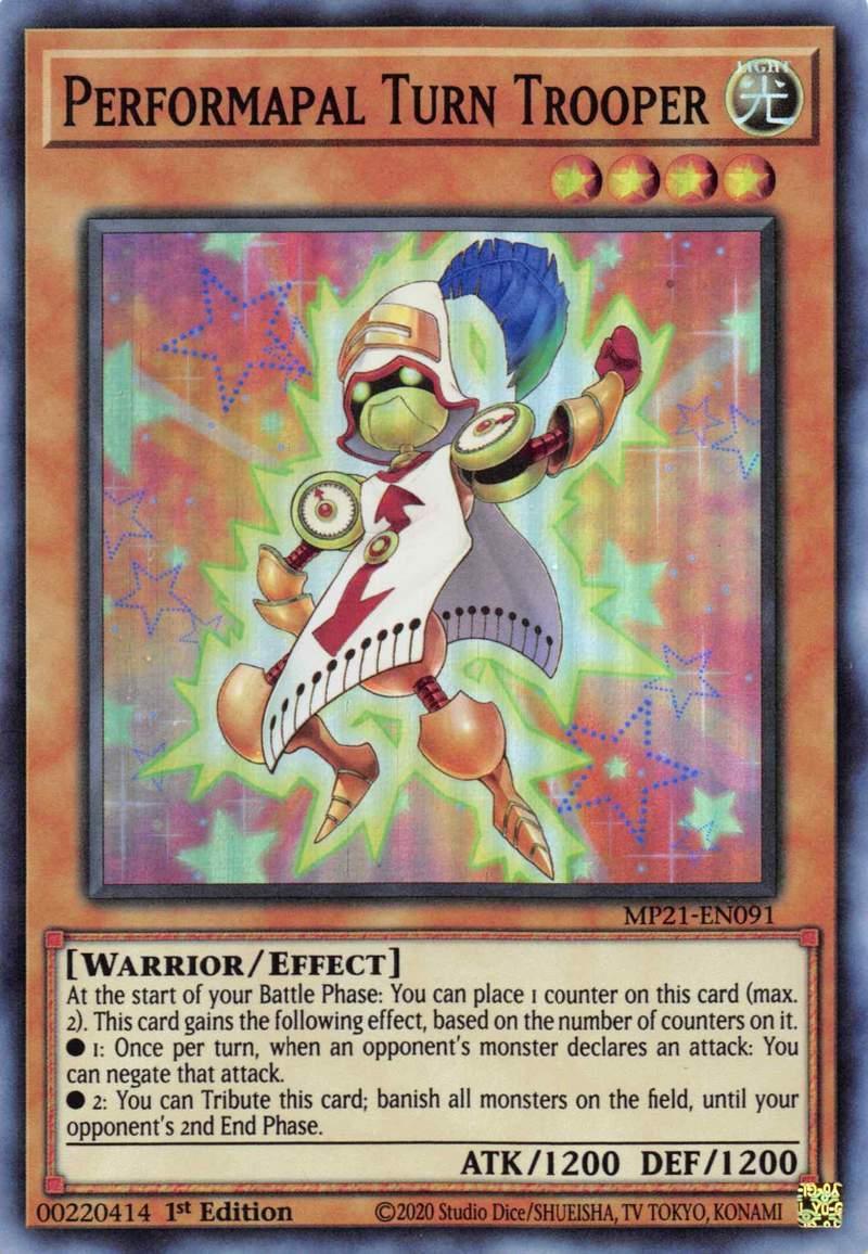 1st Edition, 2021 Tin of Ancient Battles, Effect Monster, Light, Super Rare, Warrior Performapal Turn Trooper [MP21-EN091] Super Rare - Trading Card World