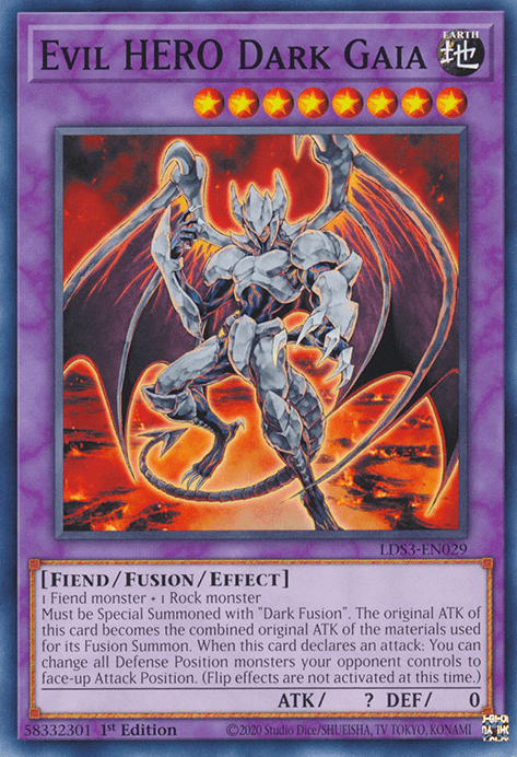 1st Edition, Common, Earth, Fiend, Fusion/Effect Monster, Legendary Duelists: Season 3 Evil HERO Dark Gaia [LDS3-EN029] Common - Trading Card World
