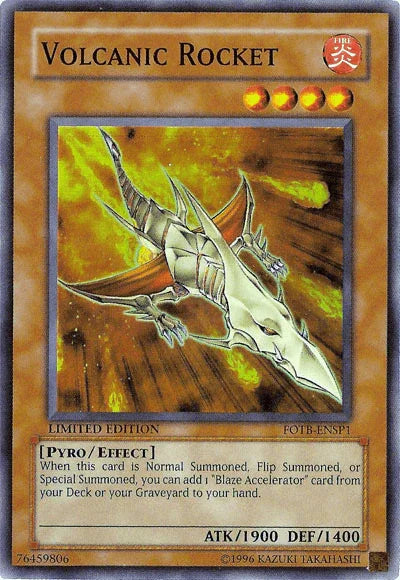 Effect Monster, Fire, Limited, Pyro, Sneak Preview Series 3, Super Rare Volcanic Rocket [FOTB-ENSP1] Super Rare - Trading Card World