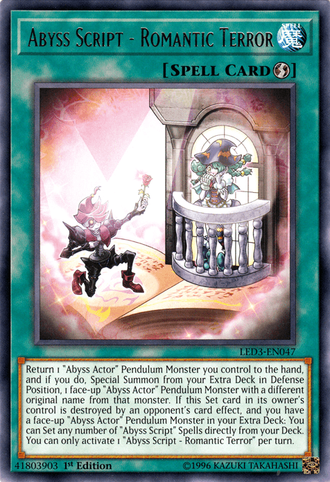 1st Edition, Legendary Duelists: White Dragon Abyss, Quick Play Spell, Rare, Spell Abyss Script - Romantic Terror [LED3-EN047] Rare - Trading Card World