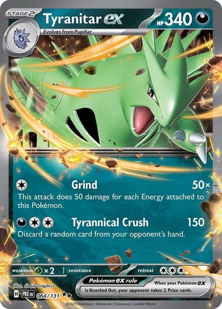 064, Darkness, Double Rare, Grass [x2], Holofoil, Scarlet & Violet: Prismatic Evolutions Tyranitar ex (064/131) [Scarlet & Violet: Prismatic Evolutions] - Trading Card World