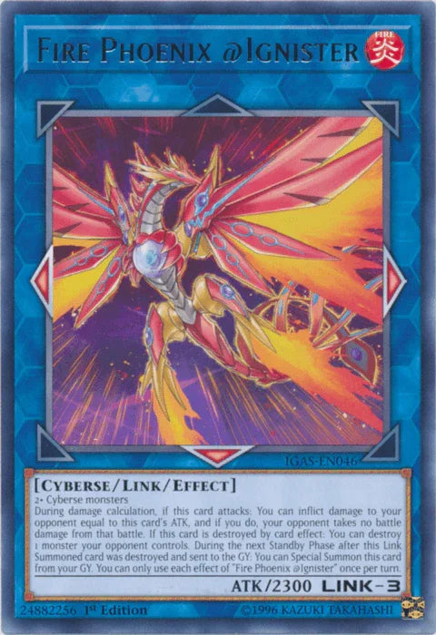 1st Edition, Cyberse, Fire, Ignition Assault, Link/Effect Monster, Rare, Unlimited Fire Phoenix @Ignister [IGAS-EN046] Rare - Trading Card World