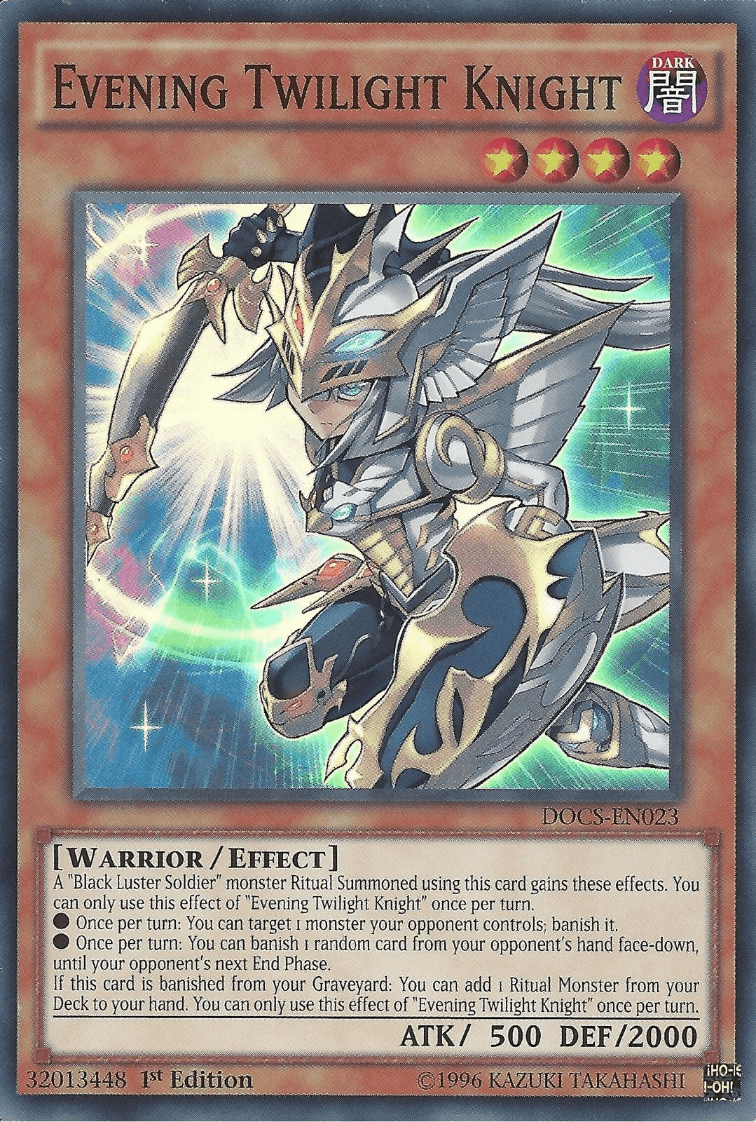 1st Edition, Dark, Dimension of Chaos, Effect Monster, Super Rare, Unlimited, Warrior Evening Twilight Knight [DOCS-EN023] Super Rare - Trading Card World