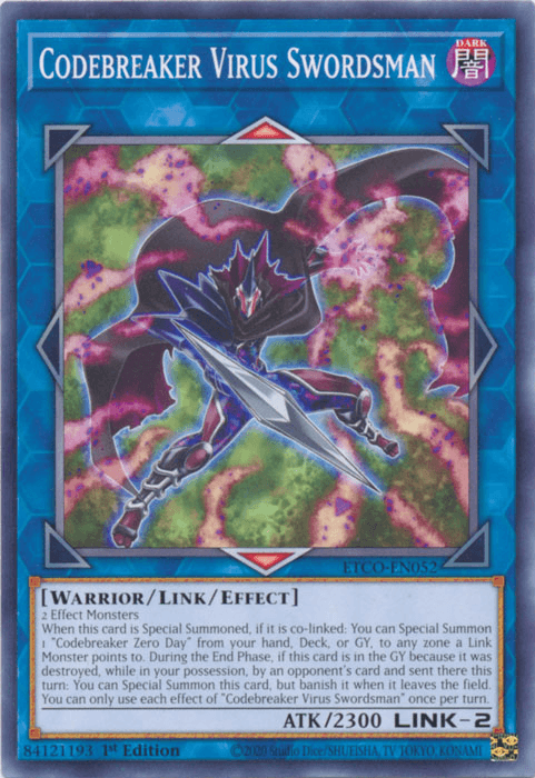 1st Edition, Common, Dark, Eternity Code, Link/Effect Monster, Warrior Codebreaker Virus Swordsman [ETCO-EN052] Common - Trading Card World
