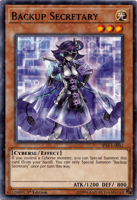 1st Edition, Cyberse, Effect Monster, Light, Star Pack VRAINS, Starfoil Rare Backup Secretary [SP18-EN002] Starfoil Rare - Trading Card World