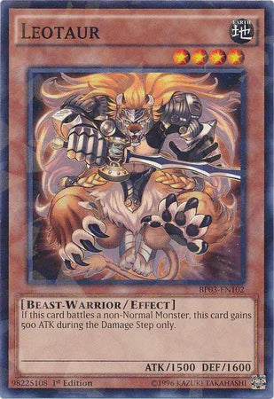 1st Edition, Battle Pack 3: Monster League, Beast-Warrior, Earth, Effect Monster, Shatterfoil Rare Leotaur [BP03-EN102] Shatterfoil Rare - Trading Card World