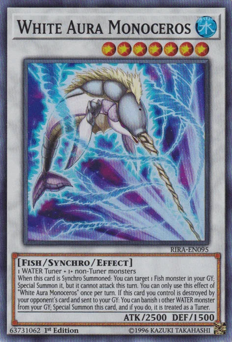 1st Edition, Fish, Rising Rampage, Super Rare, Synchro/Effect Monster, Unlimited, Water White Aura Monoceros [RIRA-EN095] Super Rare - Trading Card World