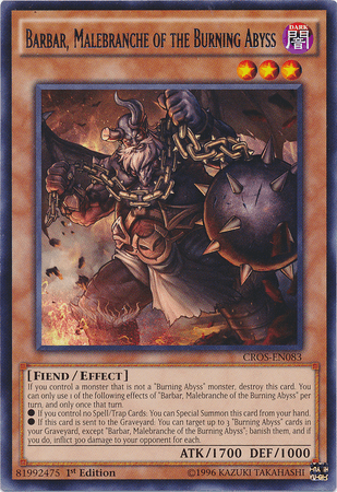 1st Edition, Crossed Souls, Dark, Effect Monster, Fiend, Rare, Unlimited Barbar, Malebranche of the Burning Abyss [CROS-EN083] Rare - Trading Card World