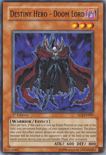 1st Edition, Common, Dark, Effect Monster, Enemy of Justice, Unlimited, Warrior Destiny Hero - Doom Lord [EOJ-EN001] Common - Trading Card World