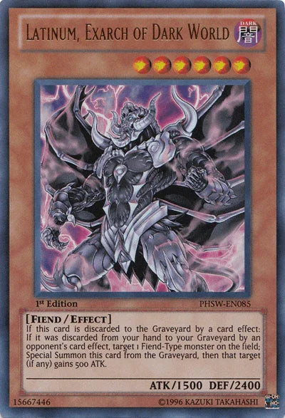 1st Edition, Dark, Effect Monster, Fiend, Photon Shockwave, Ultra Rare, Unlimited Latinum, Exarch of Dark World [PHSW-EN085] Ultra Rare - Trading Card World